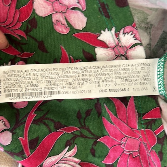 Zara Pink & Green Floral Cotton Bow Tie Puff Short Sleeve Cropped Top - M - Picture 14 of 15